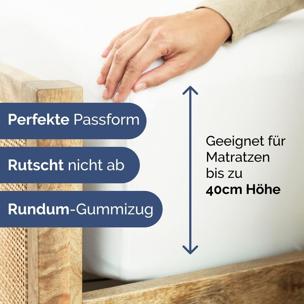 Spannbettlaken 200x200 cm - Extra Tiefes Spannbetttuch für Matratzen bis 40 cm (16") Höhe - Weiche Gebürstete Mikrofaser - Knitterfrei, Schrumpf- & Farbbeständig - Oeko-TEX - Weiß Bettlaken