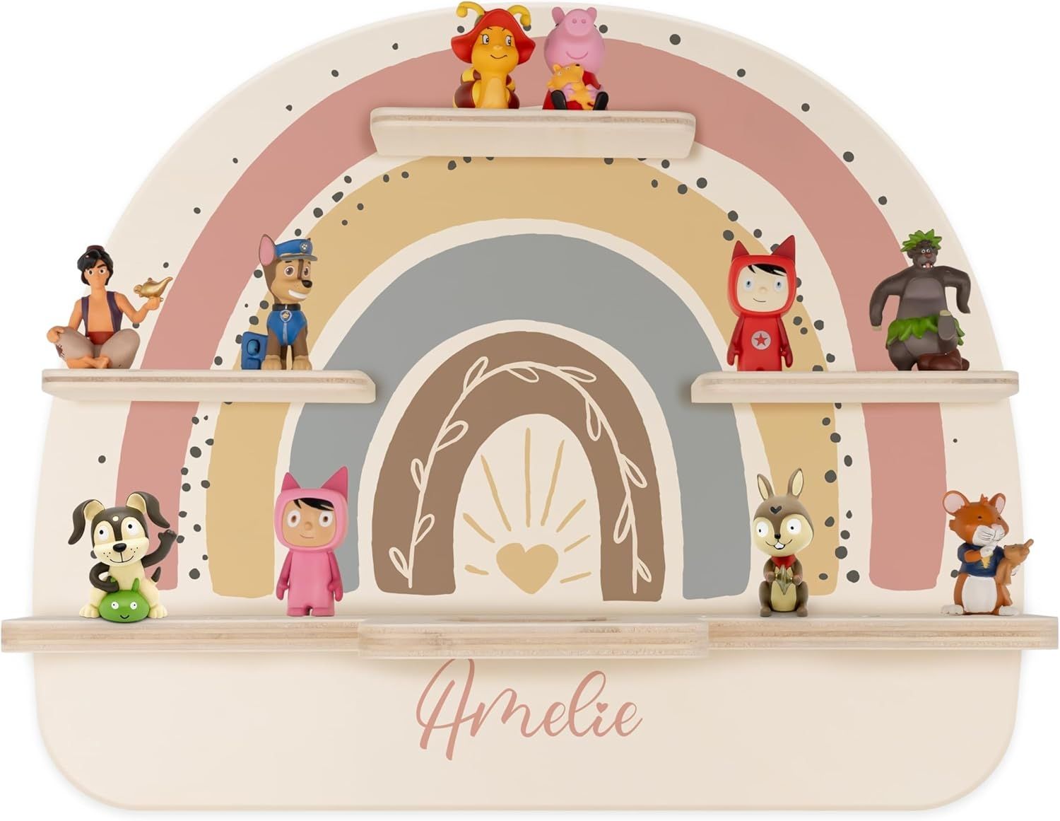 KIDSMOOD - Personalisiertes Tonie Regal für Kinderzimmer | Regenbogen Wand-Regal mit genügend Platz für Tonie-Hör-Figuren, Aussparung für Tonie-Musikbox & Kabelmanagement, Tonie Regal Mädchen & Jungen