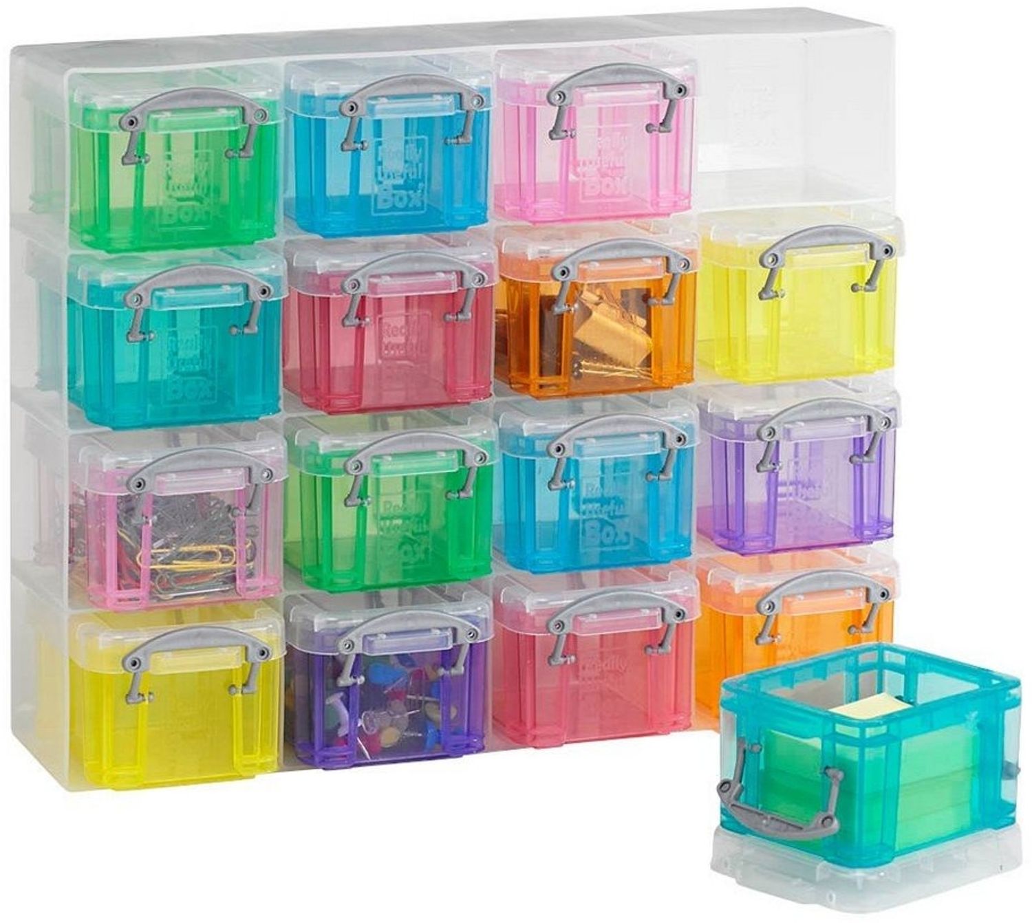 REALLYUSEFULBOX Aufbewahrungsbox 16 Aufbewahrungsboxen 0,14l - transparent/bunt