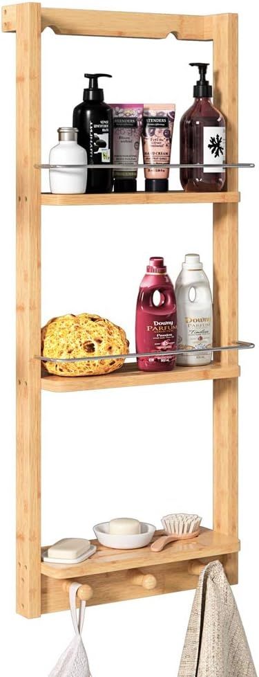 Casaria Badregal mit 3 Böden und 3 Haken, Bambus natur, 28,5 x 70 x 10 cm