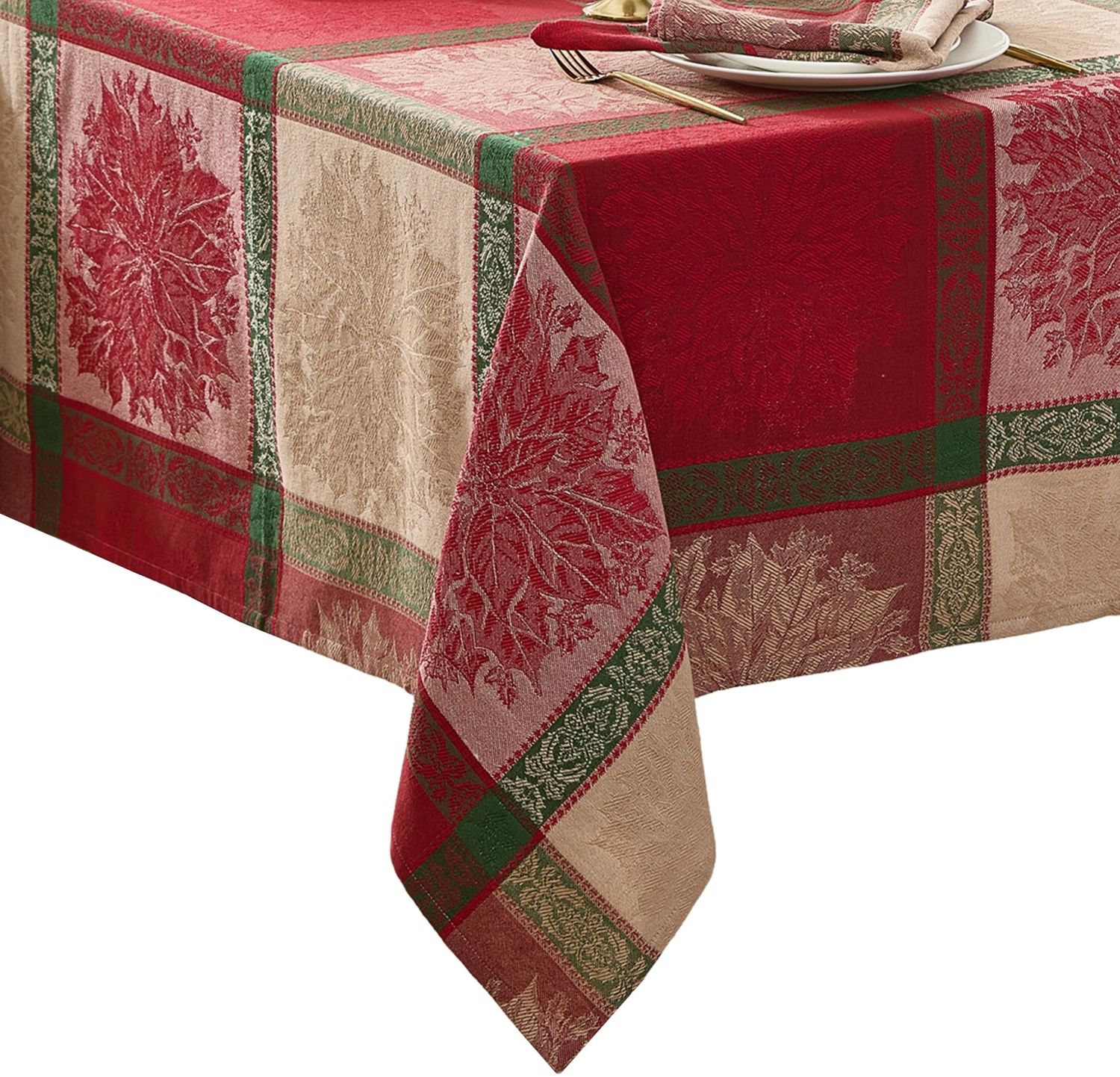 Elrene Home Fashions Prestige Weihnachtsstern-Tischdecke, Jacquardgewebe, Baumwolle, rechteckig, 152,4x259,1 cm