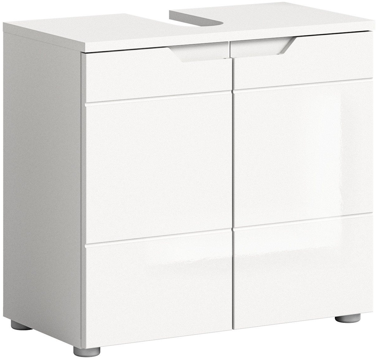 xonox. home Bad Solero X7WA9705 Waschbeckenunterschrank Badunterschrank Badezimmerschrank in Weiß Nachbildung und weiß Hochglanz tiefzieh, ca. B/H/T: 63 x 59 x 34 cm