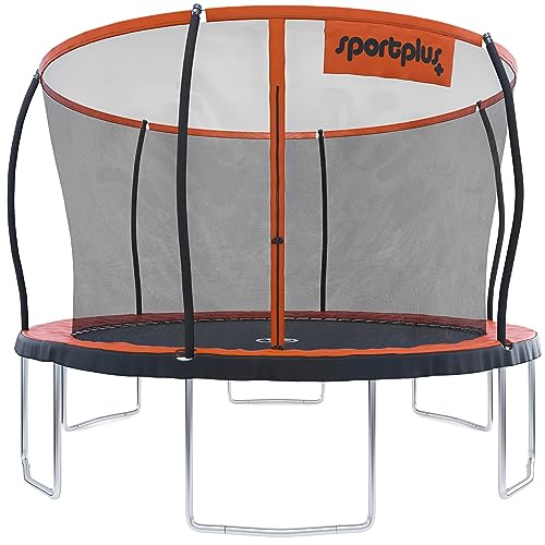 SportPlus Trampolin SP-T-305 / SP-T-366, Garten-Trampolin mit gepolsterten Stangen, innenliegendem Sicherheitsnetz, extra sicherer Randabdeckung, angenehmer Federung, Tiger Orange / Sun / Pacific Blue