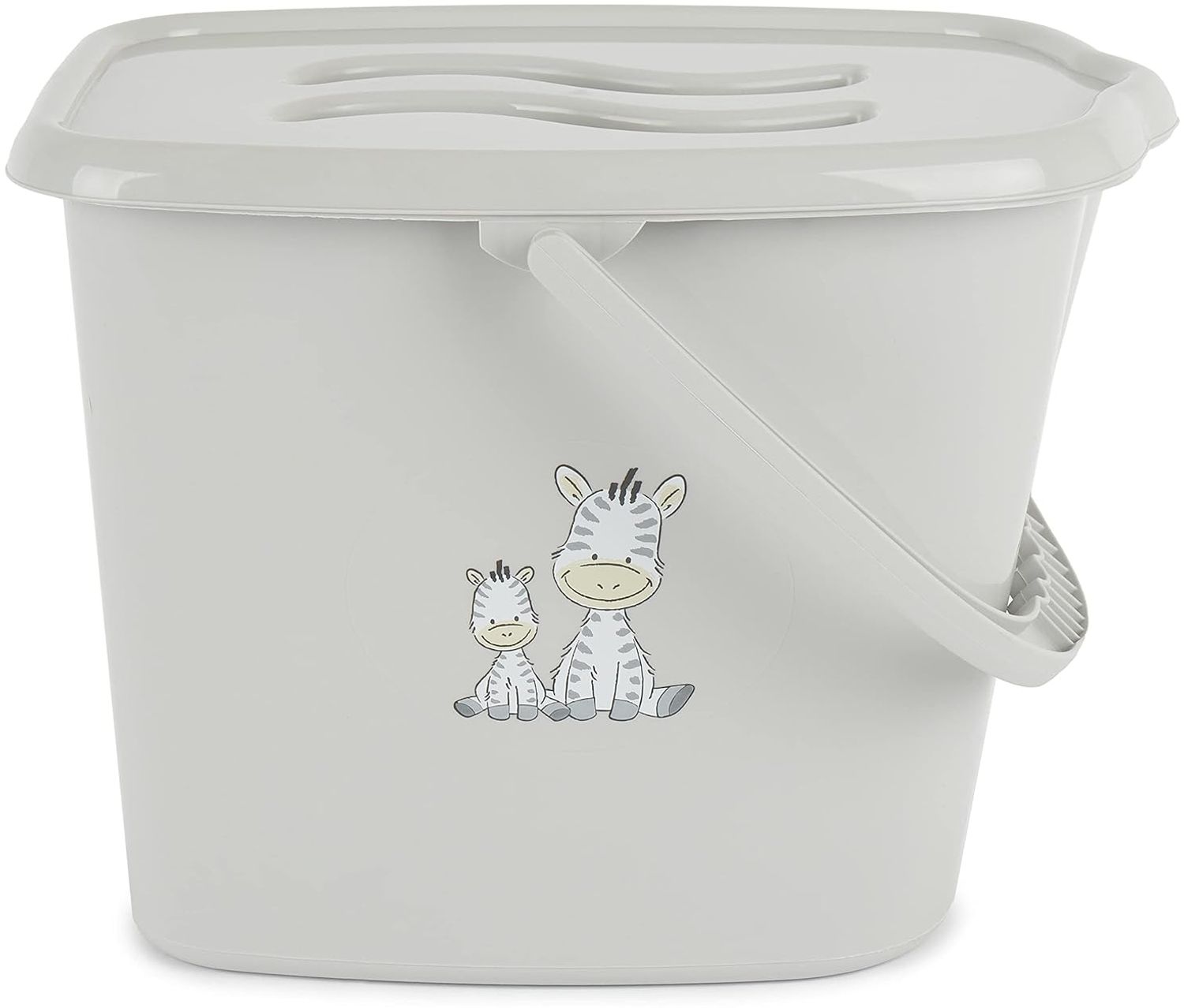 Bieco Windeleimer mit Deckel und Tragegriff im Zebra Motiv | 24 x 35 x 26 cm | Mülleimer mit Deckel | Windeleimer Geruchsdicht | Eimer Mit Deckel | Eimer 10 L | Mülleimer Kinderzimmer | Wickeltisch