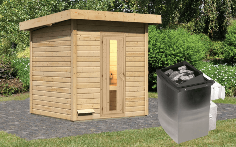Karibu Sauna Hytti 2 naturbelassen mit 9 kW Ofen mit integrierter Steuerung