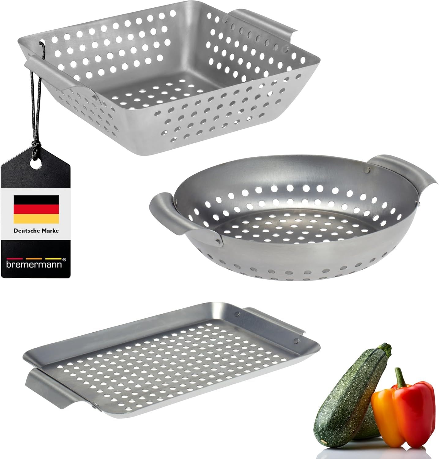 Bremermann Grillplatte 3er Set, Edelstahl Grau