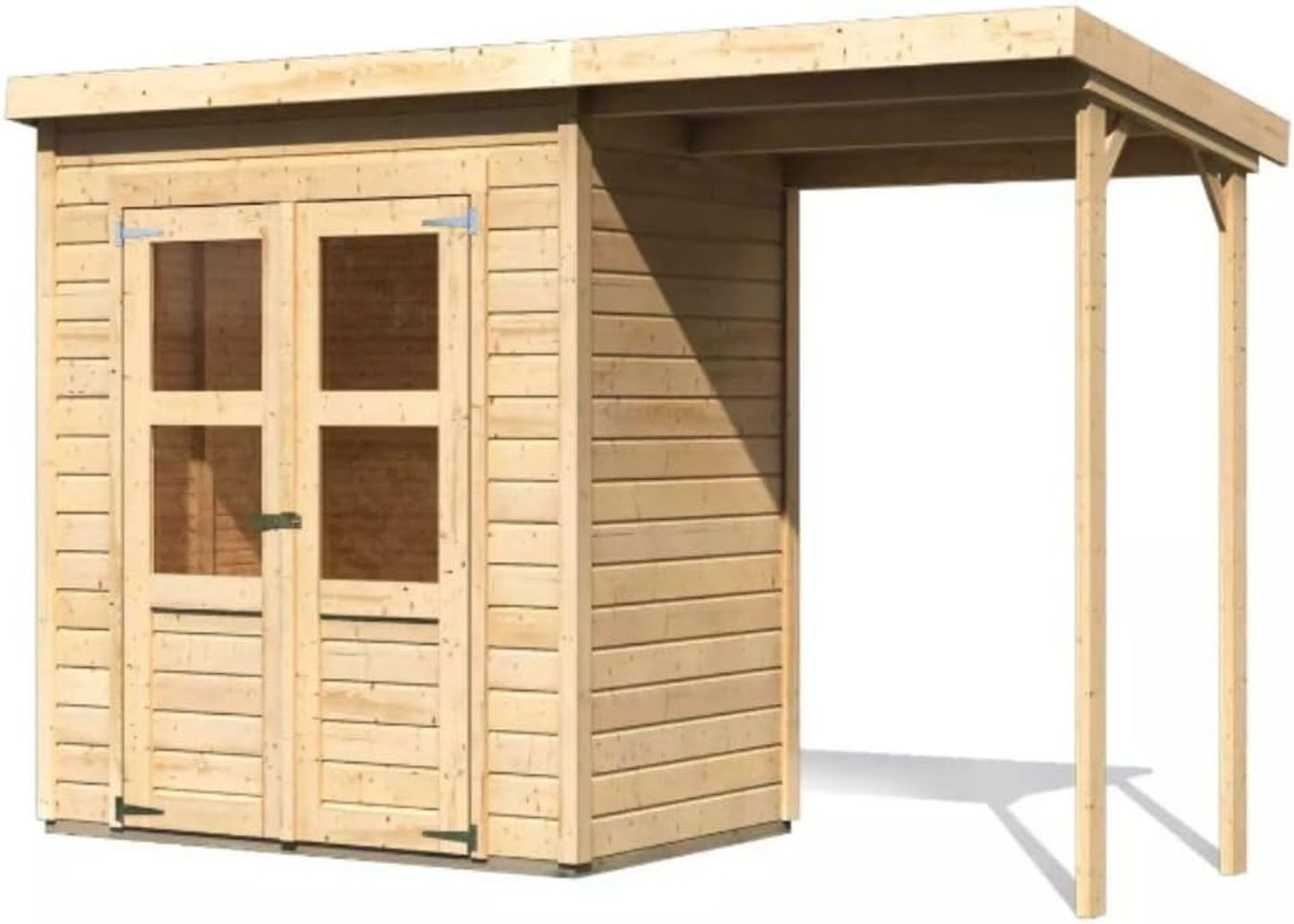 Karibu Holz Gartenhaus Set "Merseburg 2", naturbelassen, 1,8x1,2 m (B x T),mit Anbaudach