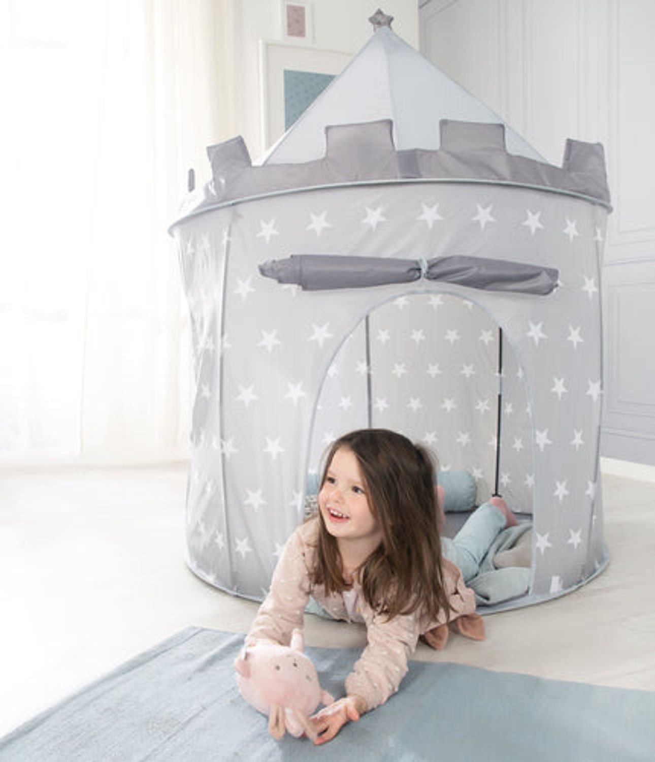 roba Spielzelt & Kinderzelt 'Ritterburg' - Spielhaus aus Stoff - inkl. Tasche - Grau / Weiß