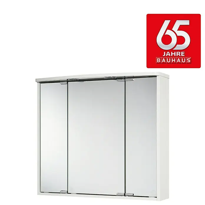 Jokey LED-Spiegelschrank Lumo, feuchtigkeitsbeständig mit 3 Spiegeltüren, höhenverstellbaren Ablageböden, Steckdose und LED-Beleuchtung, Weiß