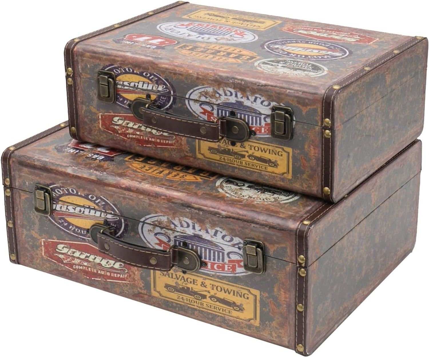 HMF Aufbewahrungsbox Handgefertigter Vintage Koffer aus Holz, Deko Koffer (versch. Größen), Geschenkkoffer im Garagen Design