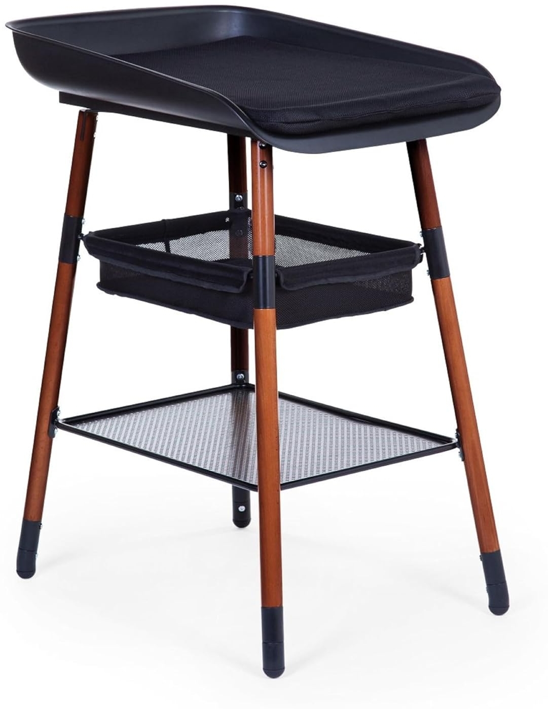 CHILDHOME, Wickeltisch, erweiterbar, 4 Höhen, leicht zu bewegen, Räder, Bremssystem, robust, Aufbewahrungskorb, inkl. Kissen, Evolux, Schwarz