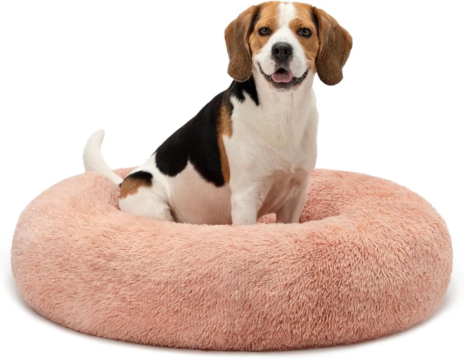 lionto Donutbett für Hunde und Katzen, Flauschiges Hundebett rund für kleine und große Heimtiere, Ø 80 cm, weiches Katzenbett aus kuscheligem Plüsch, Hundekissen mit extra Dicker Füllung, rosa