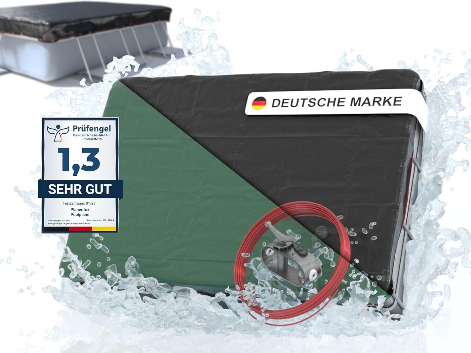 Planenfux® Pool-Abdeckplane Poolplanen rechteckig PE Material - Grün (PARENT), 280-320 x 180-220 cm Pool Abdeckung aus starkem 200g/m² PE Material