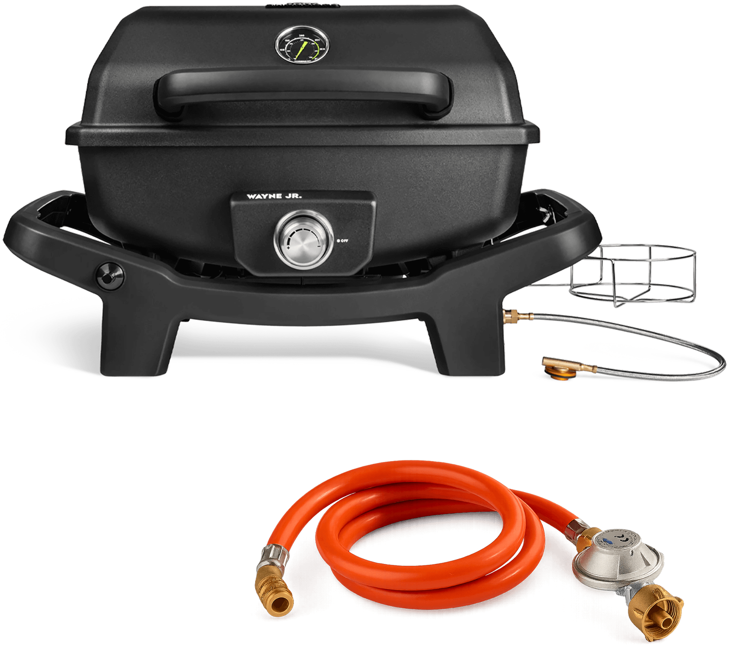 BURNHARD® 1-Brenner Gasgrill WAYNE JR. 3,6 kW – Tragbarer Balkongrill - Tischgasgrill mit Aludruckguss Brennkammer, Gusseisen Grillroste inkl. Abdeckhaube und Gasflaschen Adapter - Schwarz - #946830
