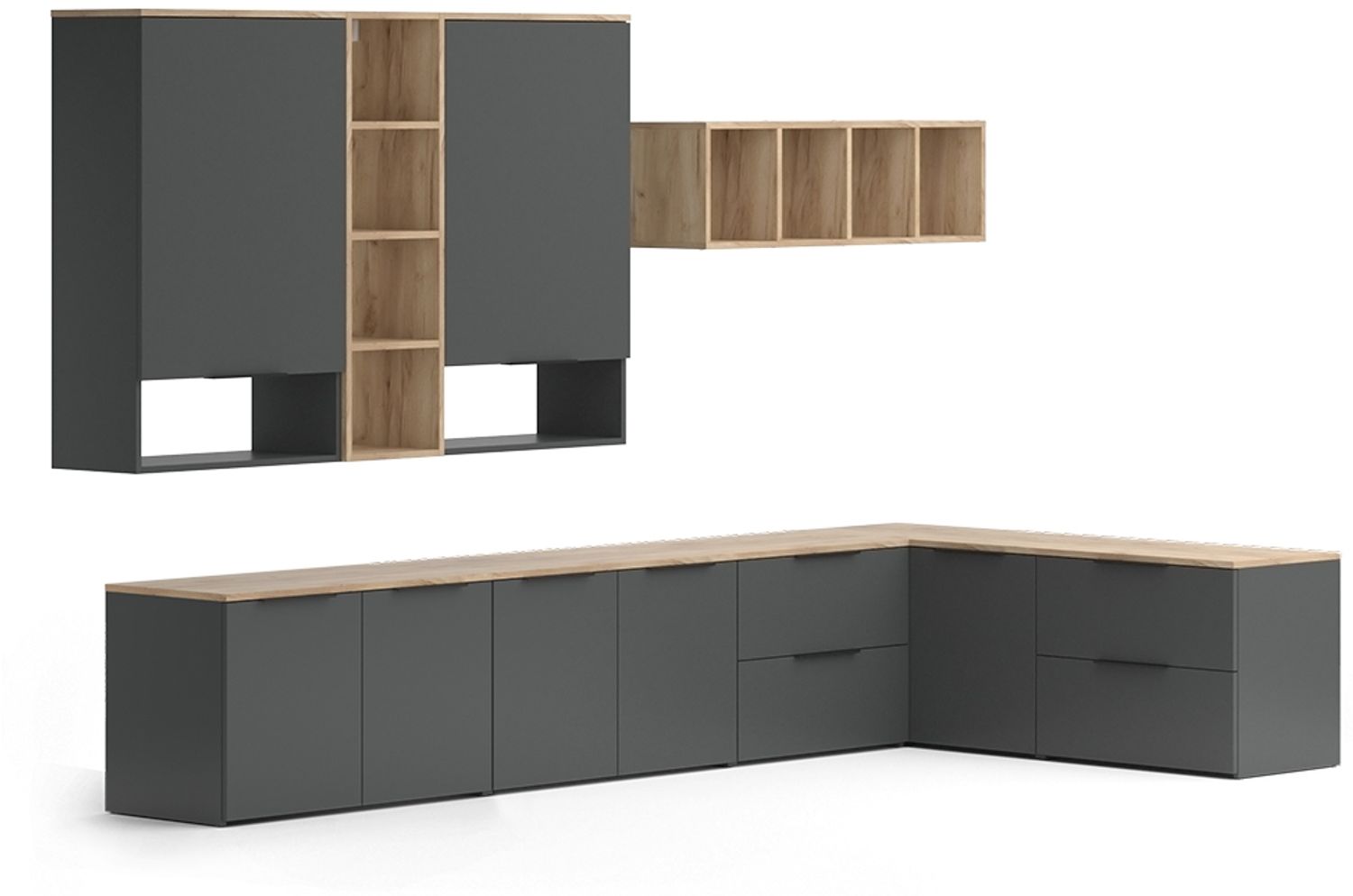 Wohnwand Wido Anthrazit 9 Teile Vicco