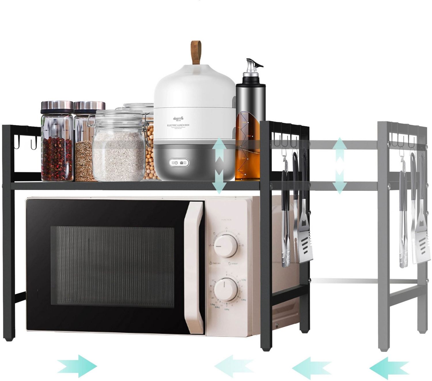 DanDiBo Verstellbares Mikrowellenregal 2 Stufig 40-64 cm Mikrowellen Regal 96613 Stehend Mikrowellenständer Küchenregal