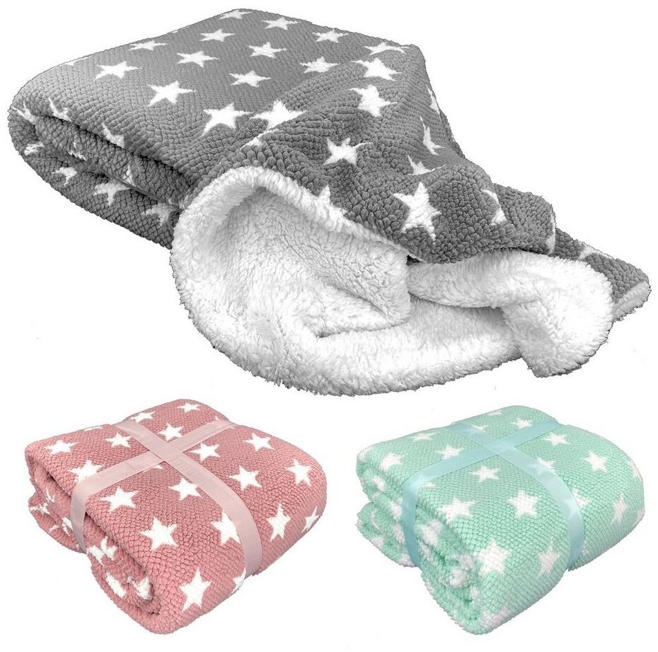 Wohndecke Flauschige Sterne Kuscheldecke 150x200 Sofadecke, heimtexland, mit kuschelig weicher Sherpa Fell Rückseite I Anthrazit