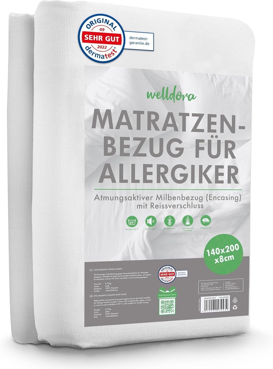 Encasing Premium Milbenbezug Matratzen ǀ Allergiker Matratzenschoner Welldora, fachärztlich getestet, Allergiker Bettwäsche mit Reissverschluss 360°