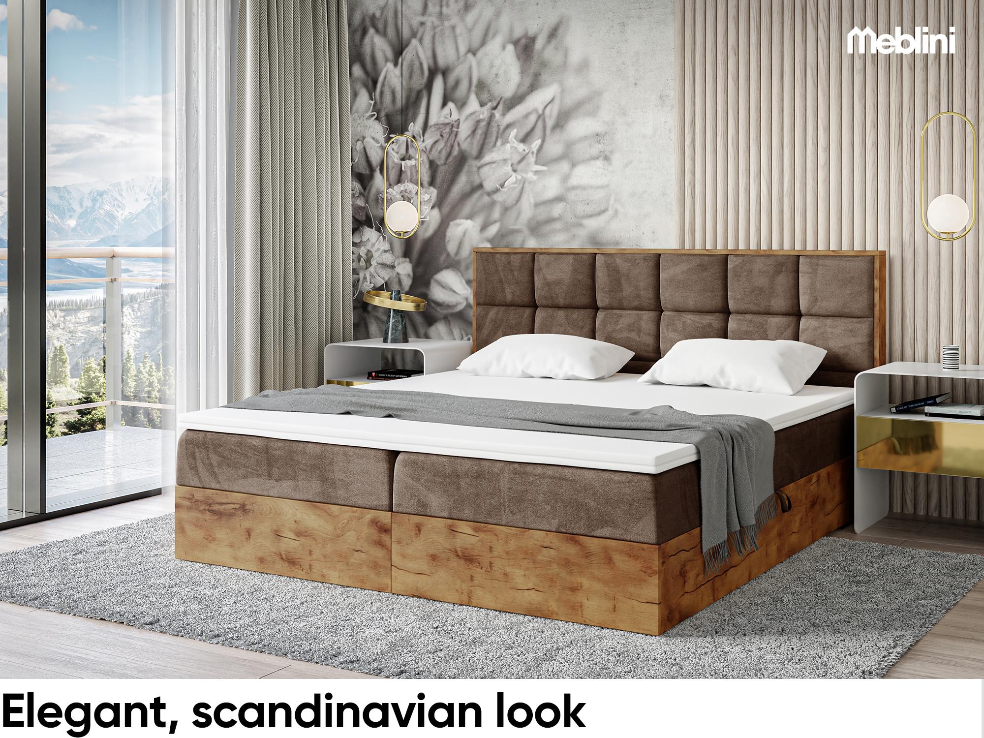 MEBLINI Boxspringbett LOFTY 1 200x220 cm mit Bettkasten - H4/Braun Samt Polsterbett - Doppelbett mit Topper & Taschenfederkern-Matratze