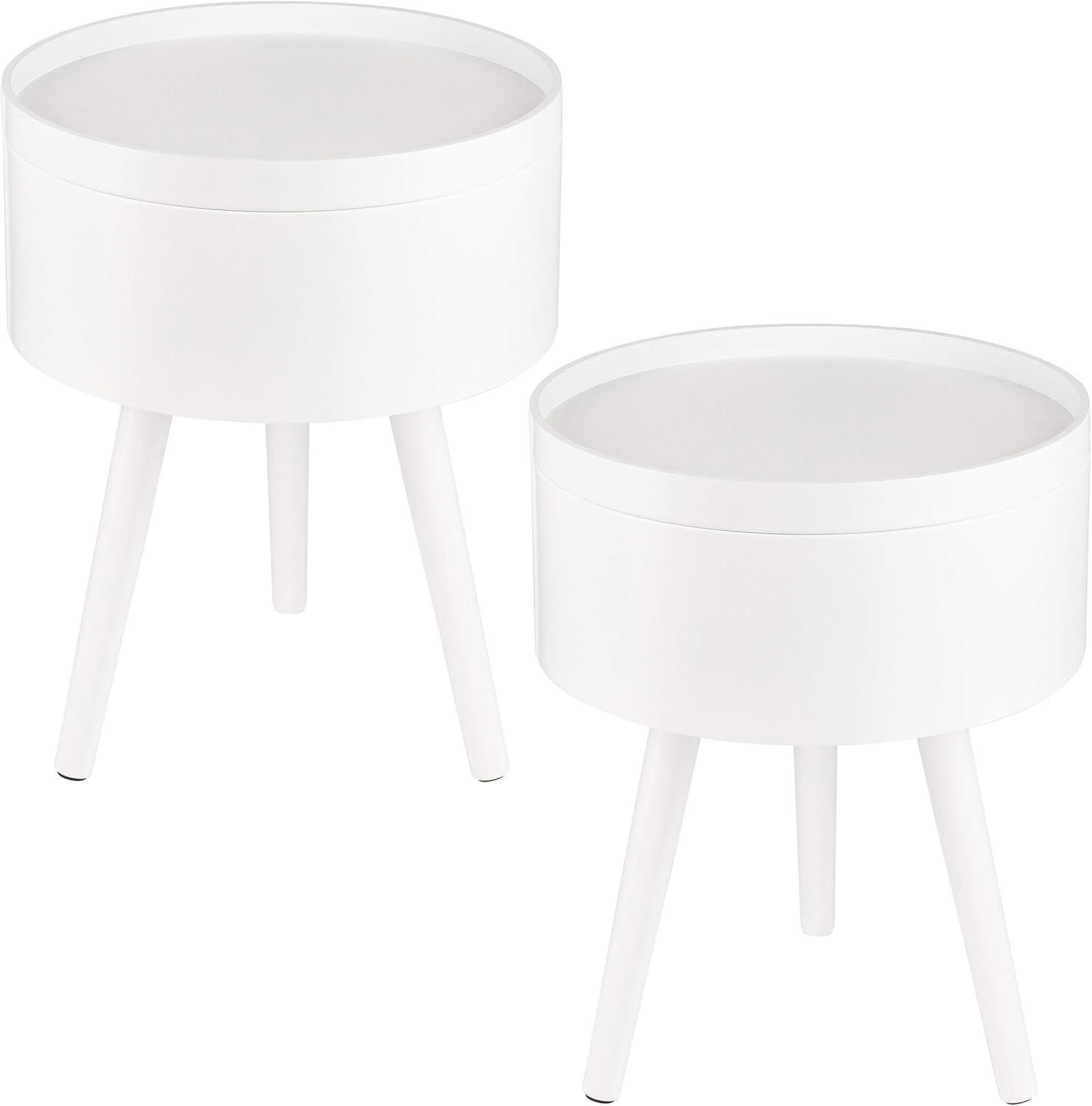 ONVAYA® Beistelltisch Sofia aus Holz | 2er-Set | Ø 35 cm | Couchtisch rund | Nachttisch Kiefer | Stauraum & Abnehmbarer Deckel | Modernes skandinavisches Design | Weiß