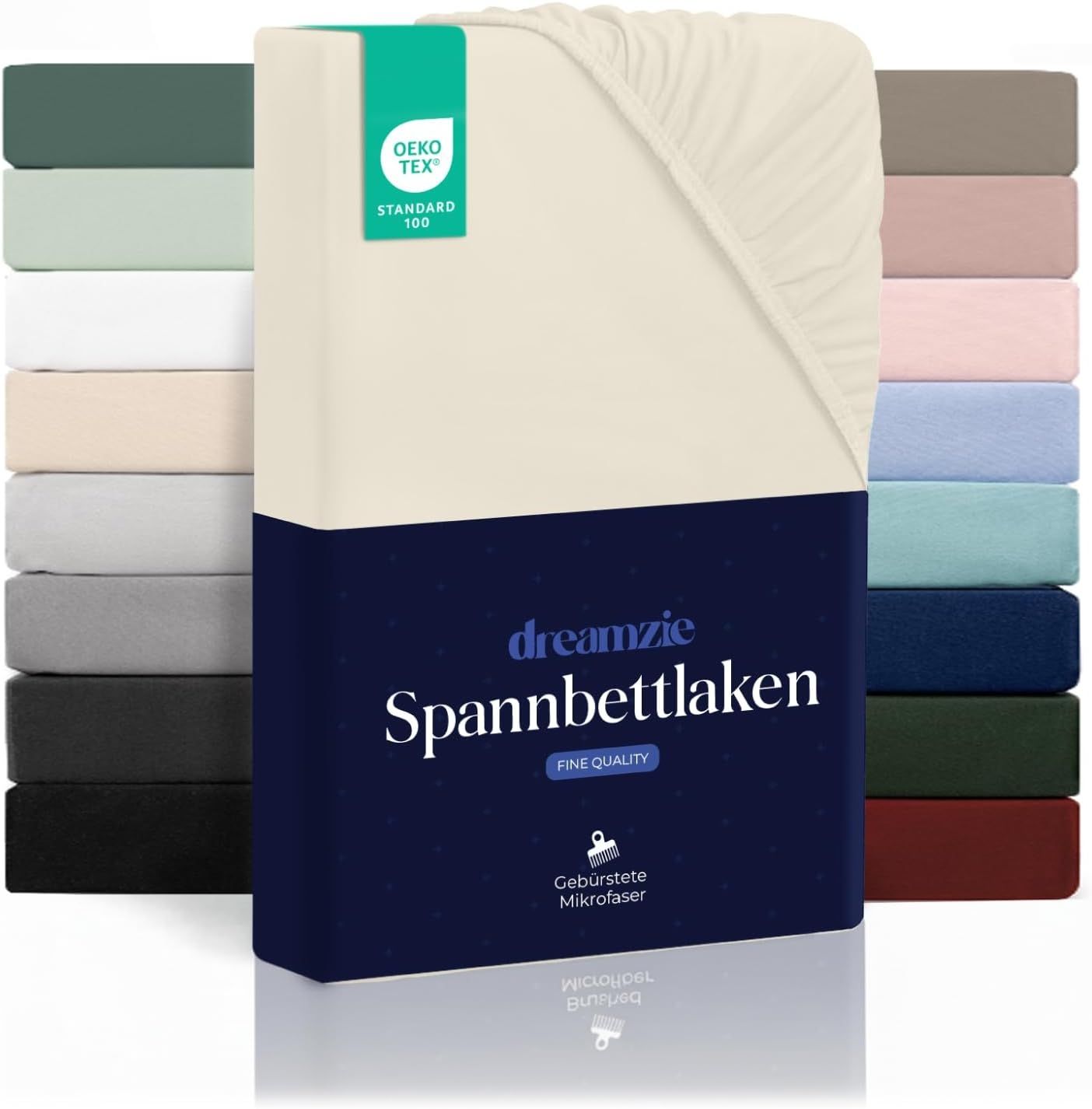Dreamzie Spannbetttlaken 200x200 cm - Hoher Steg bis 33 cm - 100% Mikrofaser - Beige - Schadstoffgeprüft (Oeko TEX), Bettlaken mit Gummizug