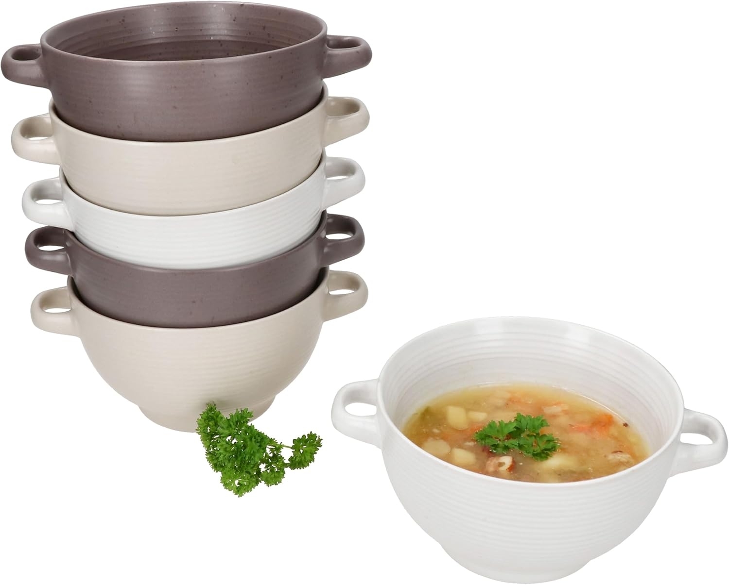 MamboCat Suppenteller 6x Sandy Suppentasse 450ml mit Henkeln Suppenterrine stapelbar