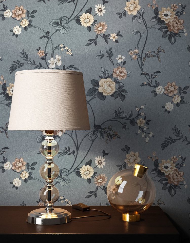 Newroom Vliestapete, Grau Tapete Landhaus Blumen - Blumentapete Beige Weiß Romantisch Floral Blüten Wiese für Wohnzimmer Schlafzimmer Büro, Blumentapete, modern