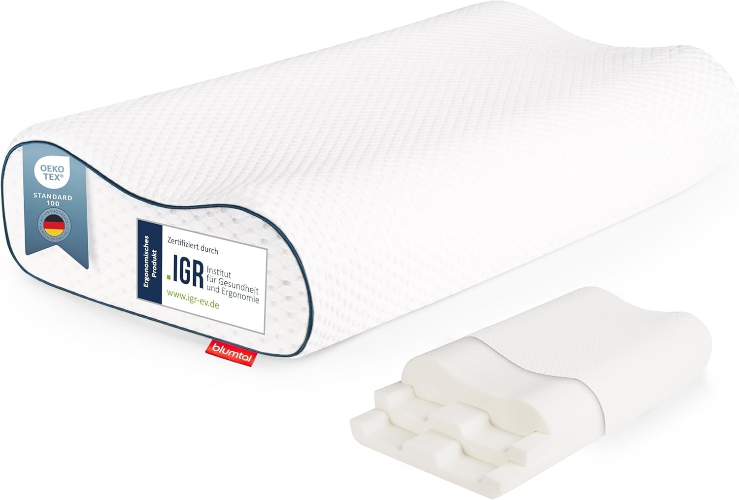 Blumtal Nackenstützkissen Orthopädisch aus Memory Foam, Ohne Plattliegen für Seitenschläfer, Bauchschläfer & Rückenschläfer, Anti-Schnarch-Kissen, ergonomisches Kissen mit individueller Höhenanpassung