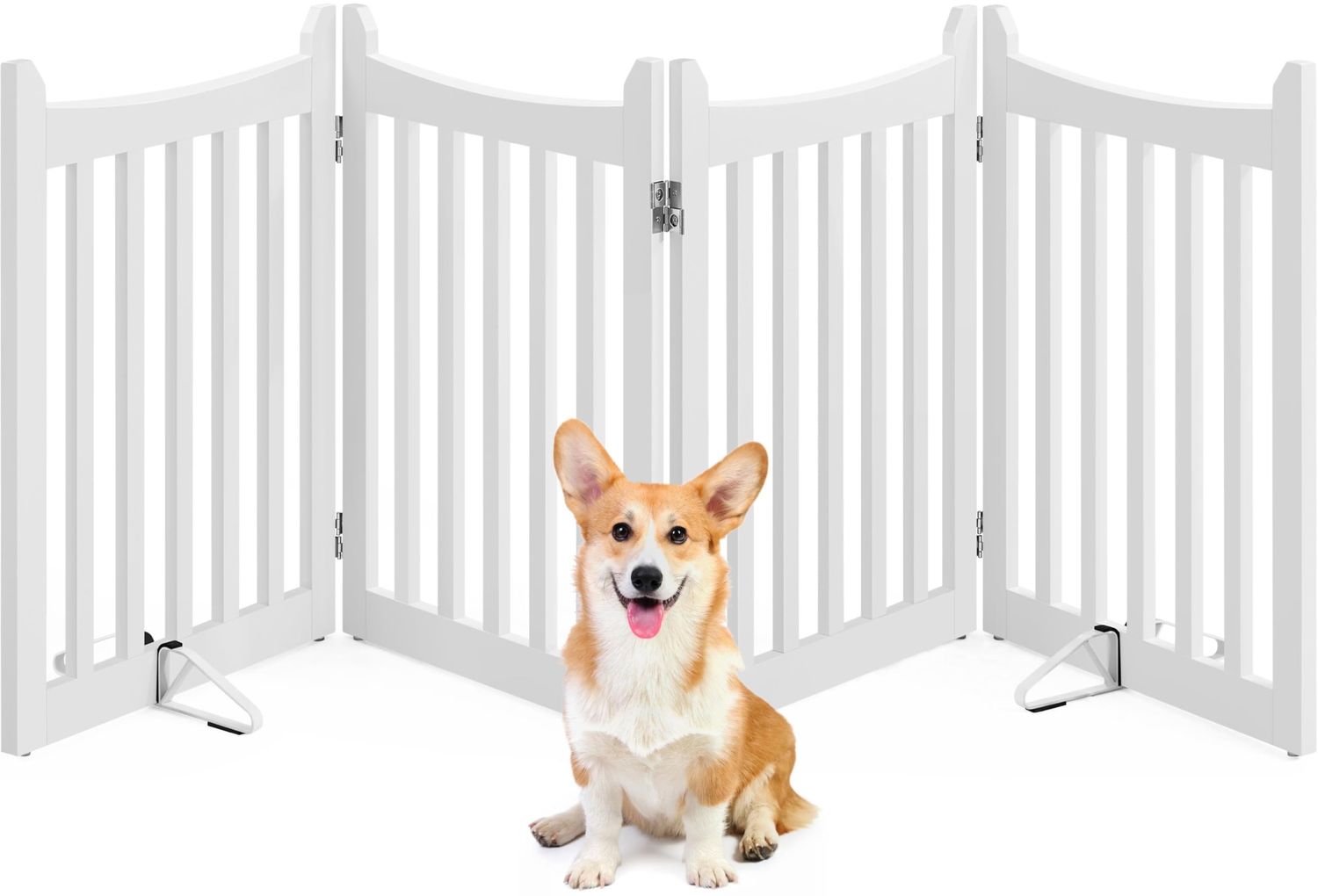 Yaheetech Absperrgitter Hund Schutzgitter, HxB: 60,5x201,5 cm, Treppengitter mit 2 Stützfüßen, Faltbares Hundegitter, Freistehendes Absperrgitter für Küche/Kamin/Ofen/Treppe, 4 Paneelen, Weiß