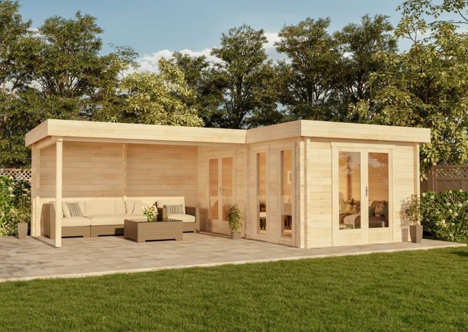 Alpholz Flachdach Gartenhaus Quinta Gartenhaus aus Holz Holzhaus mit 44 mm Wandstärke inklusive Schleppdach Blockbohlenhaus mit Montagematerial