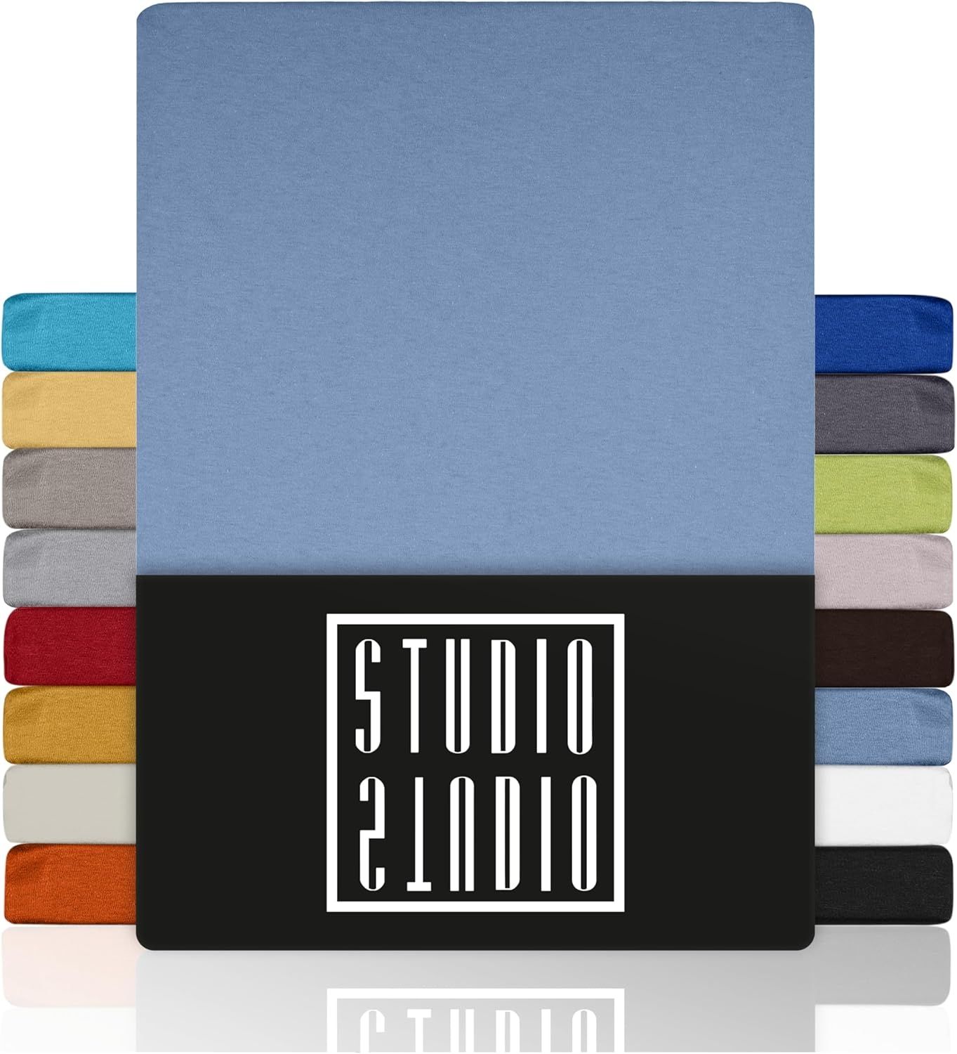 STUDIO Basic Spannbettlaken 140x200 cm, 100% gekämmte Baumwolle, Oeko-TEX 100, Markenqualität, Bettlaken Spannbetttuch Jersey 140x200 - Mittelblau