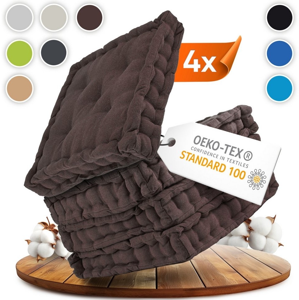 Gräfenstayn Sitzkissen 4er Set 40x40 cm mit 8 cm Polsterung aus 100 % Baumwolle -, robustes Sitzkissen für Indoor & Outdoor, bequemes Bodenkissen
