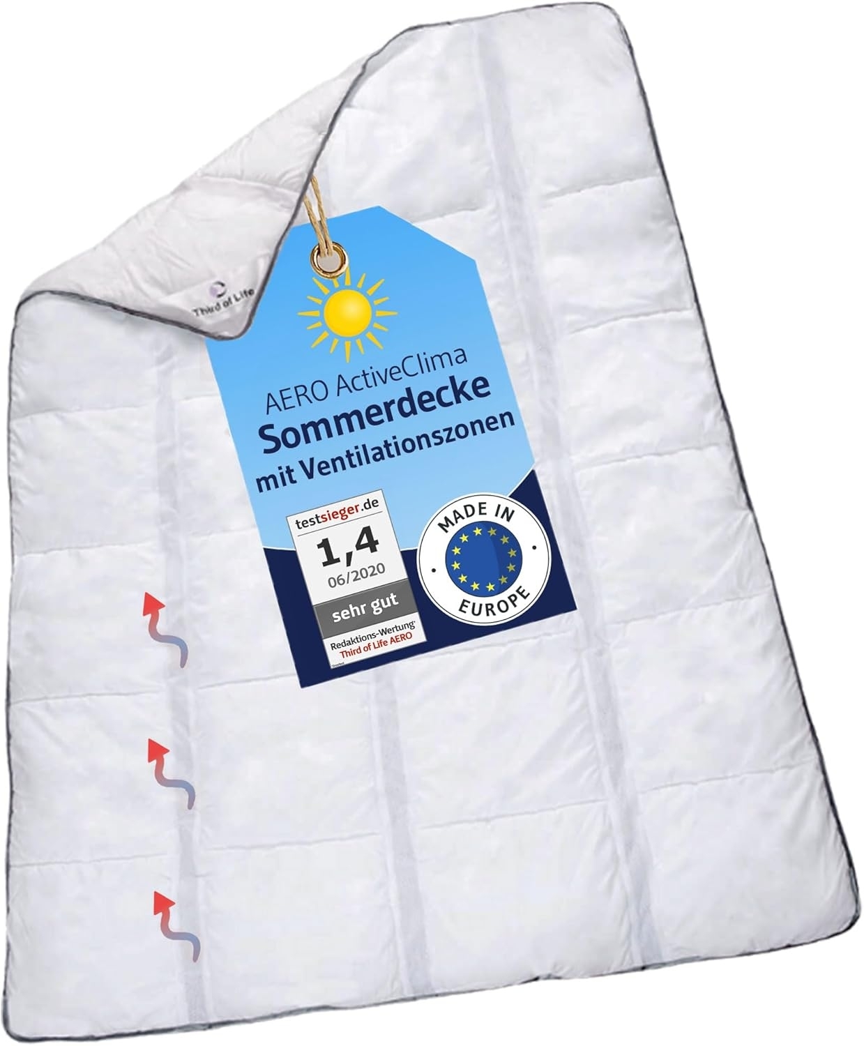AERO ActiveClima 155x220 Sommerdecke mit innovativer Climabalance®-Technologie | Luftige Steppdecke mit Ventilationsstreifen und hohe Atmungsaktivität | Perfekt als leichte Sommer-Decke, 155x220 cm