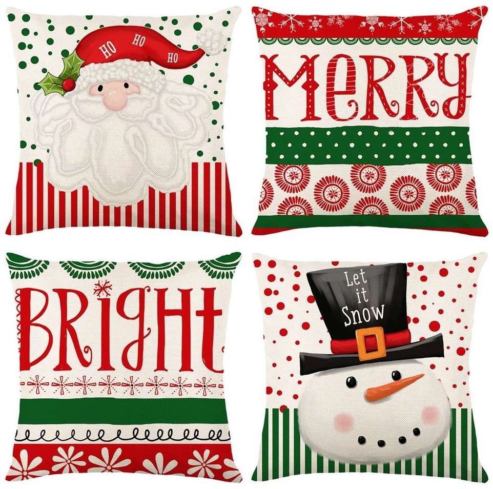 Rosnek Kissenbezug 4 Stück, Leinen, Quadratisch, für Weihnachten Bett Sofa Deko, (4 Stück)