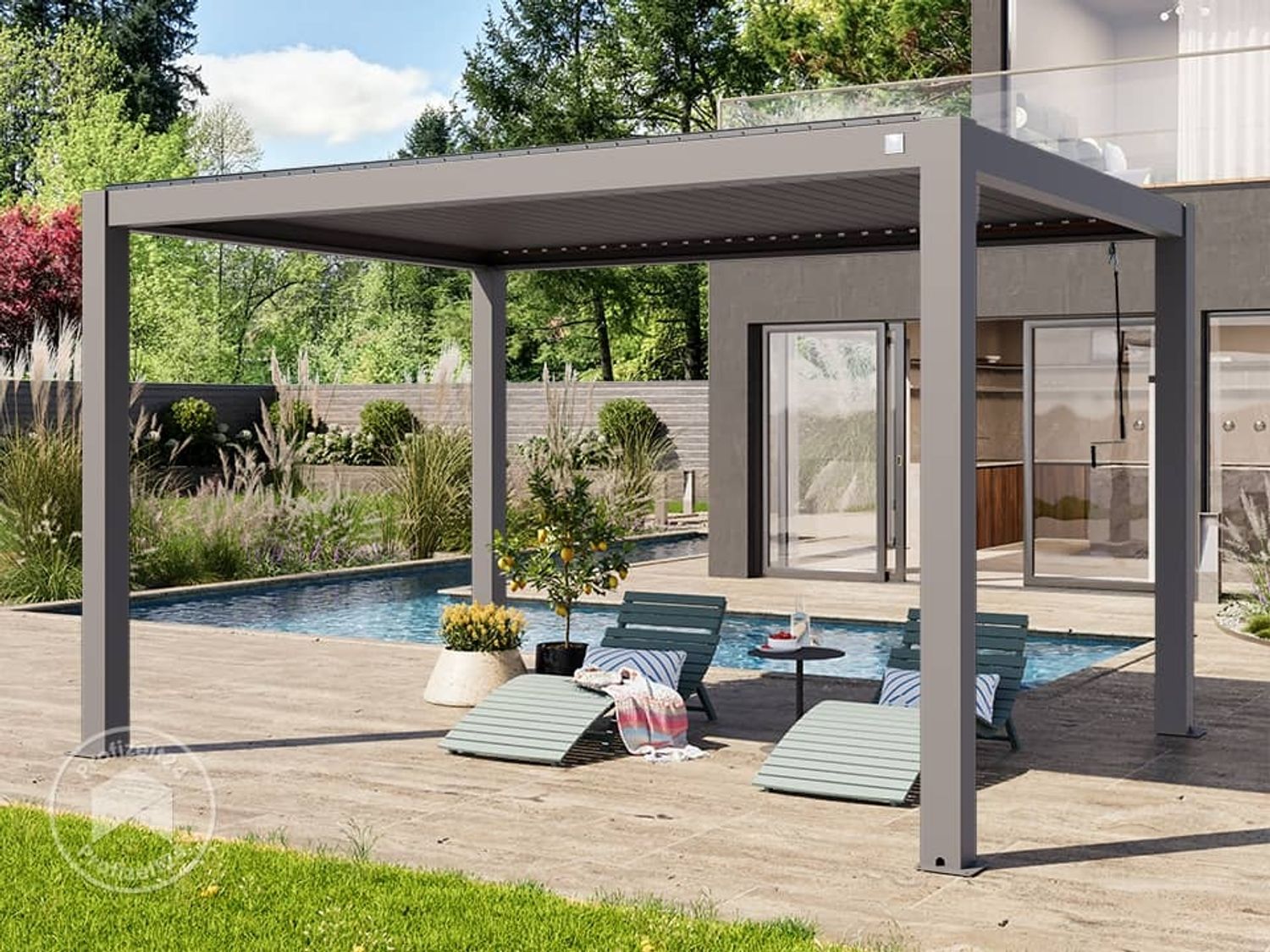 PRIMEYARD Pergola 3x4 m Aluminium Pfosten mit Lamellendach aus Aluminium graue Terrassenüberdachung