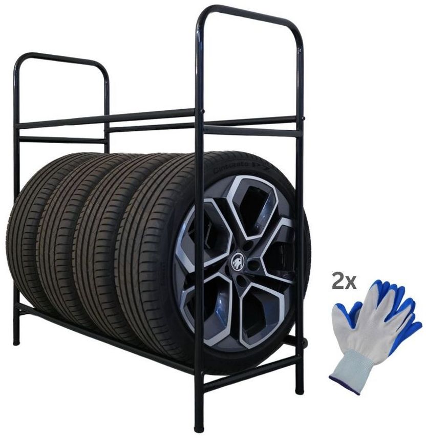 PROREGAL® Schwerlastregal Reifenregal Räderregal Garagenregal CARRERO für 4-8 Reifen Schwarz, Reifenschonnende Lagerung Winterregien Sommerreifen Allwetterreifen