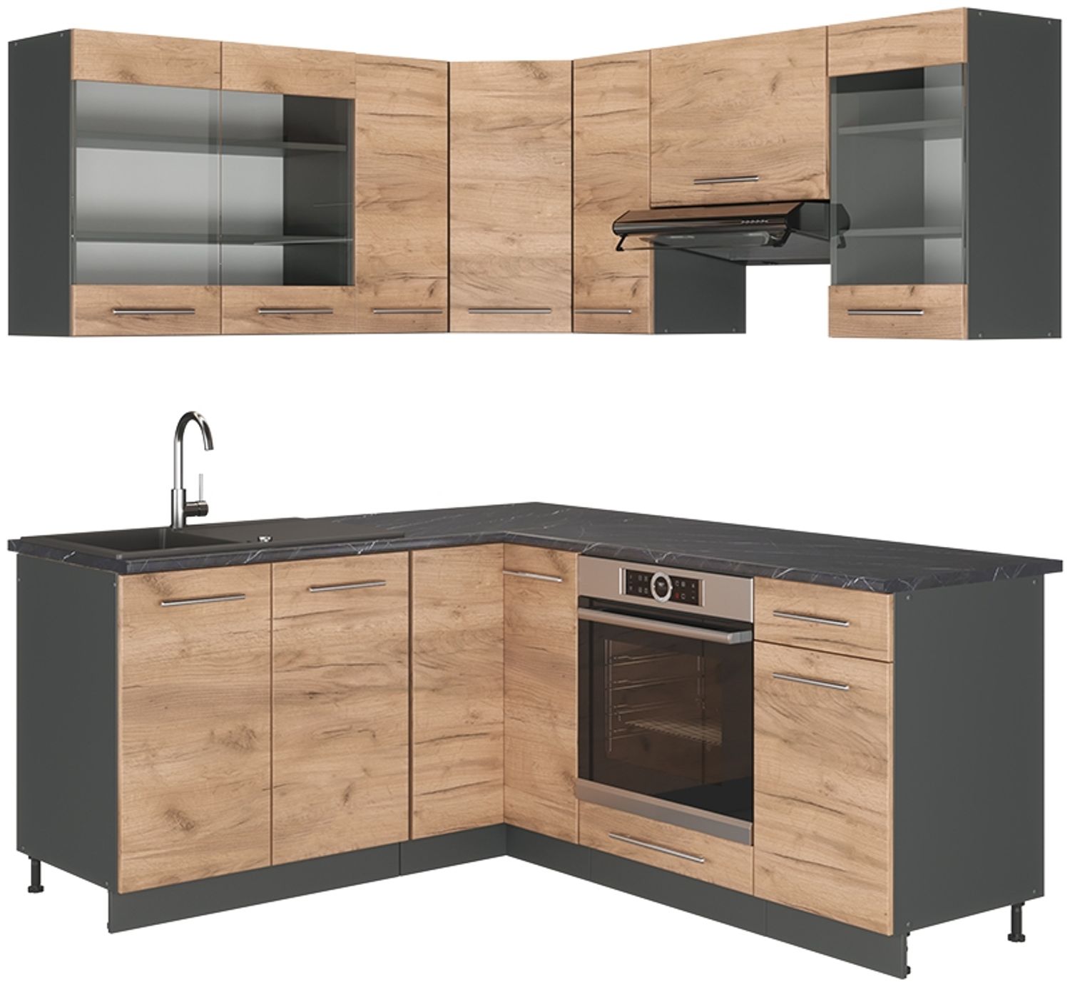 Eckküche Fame-Line Goldkraft Eiche/Anthrazit 190 x 46 cm ohne Arbeitsplatte Vicco