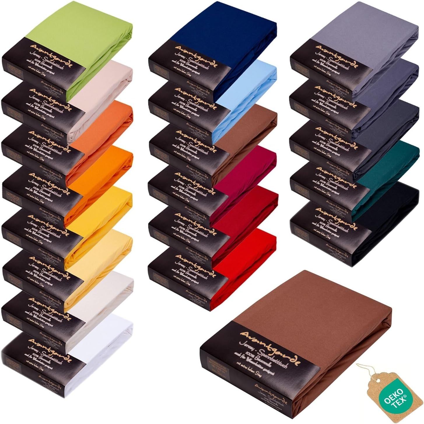 AVANTGARDE Premium Spannbetttuch - 140x200 cm -160x220 cm - 40cm Steg - auch für Boxspringbett & Wasserbett - Spannbettlaken sehr Gute ca. 170g/m² - Bettlaken 100% Jersey Baumwolle, ÖKO-TEX (11 Braun)