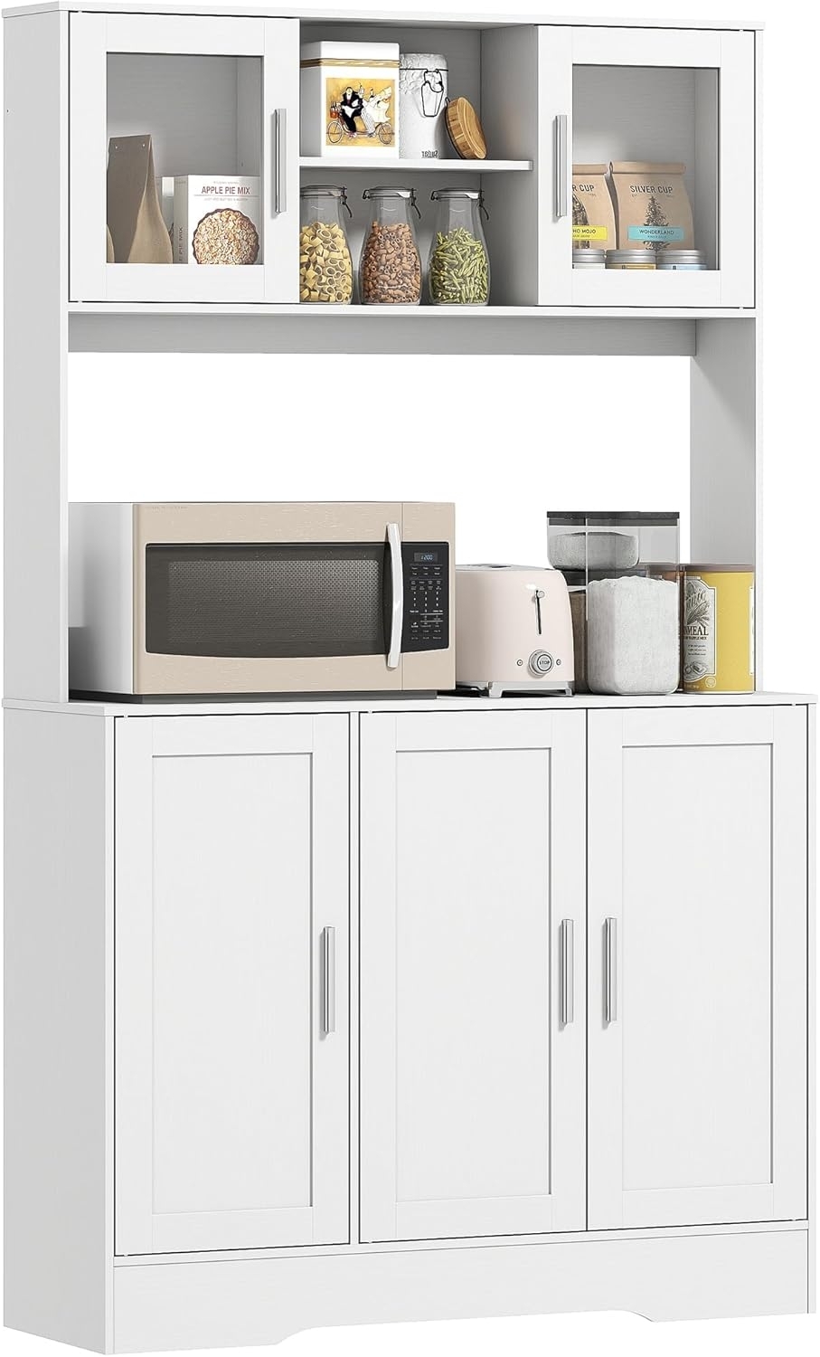 HOMCOM Küchenbuffet Hochschrank mit Arbeitsplatte, Verstellbaren Einlegeböden, 5 Türen (Aufbewahrungsschrank, 1-St, Küchenschrank) Skandinavisches Design, Weiß