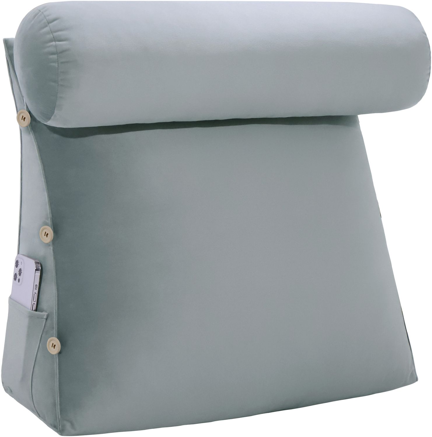 VERCART Keilkissen mit verstellbarer Nackenrolle, Samt hellgrau, 60 x 22 x 50 cm