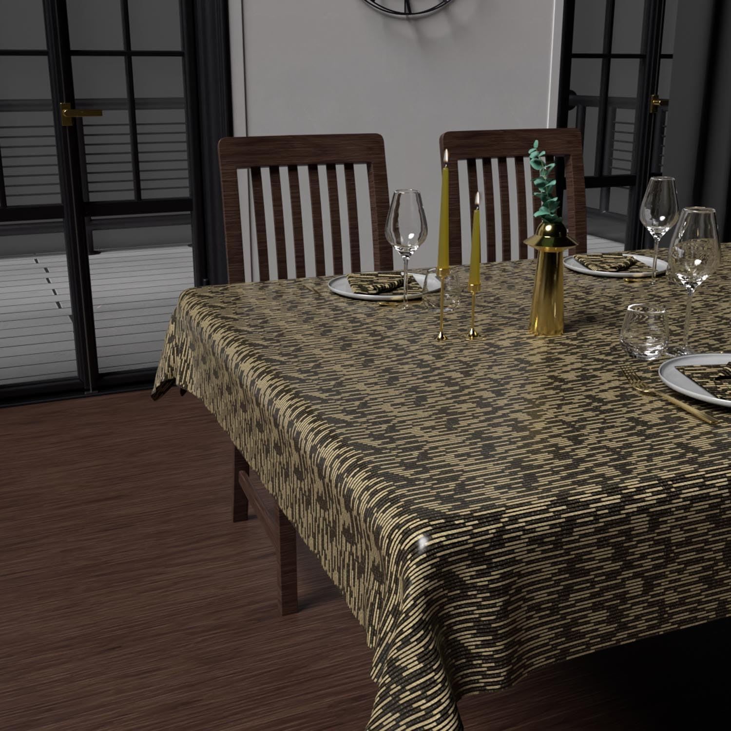 Soleil d'ocre, Tischdecke, Bedruckt, schmutzabweisend, rechteckig, 150 x 300 cm, goldfarben, Schwarz