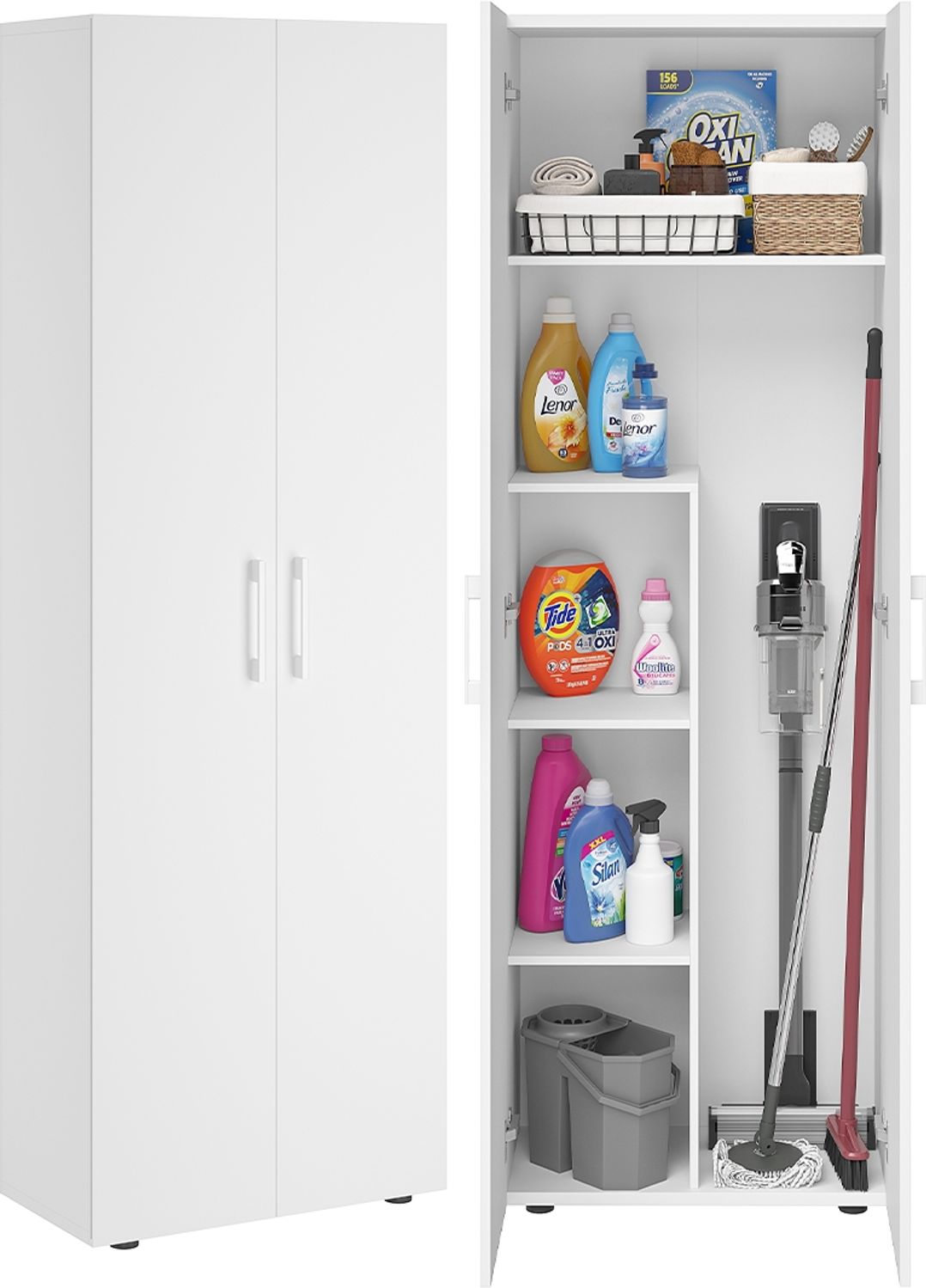 Bellamio 'Apol' Mehrzweckschrank, weiß, 176x33x60 cm, Besenschrank mit Staubsaugerfach und 4 weiteren Fächern