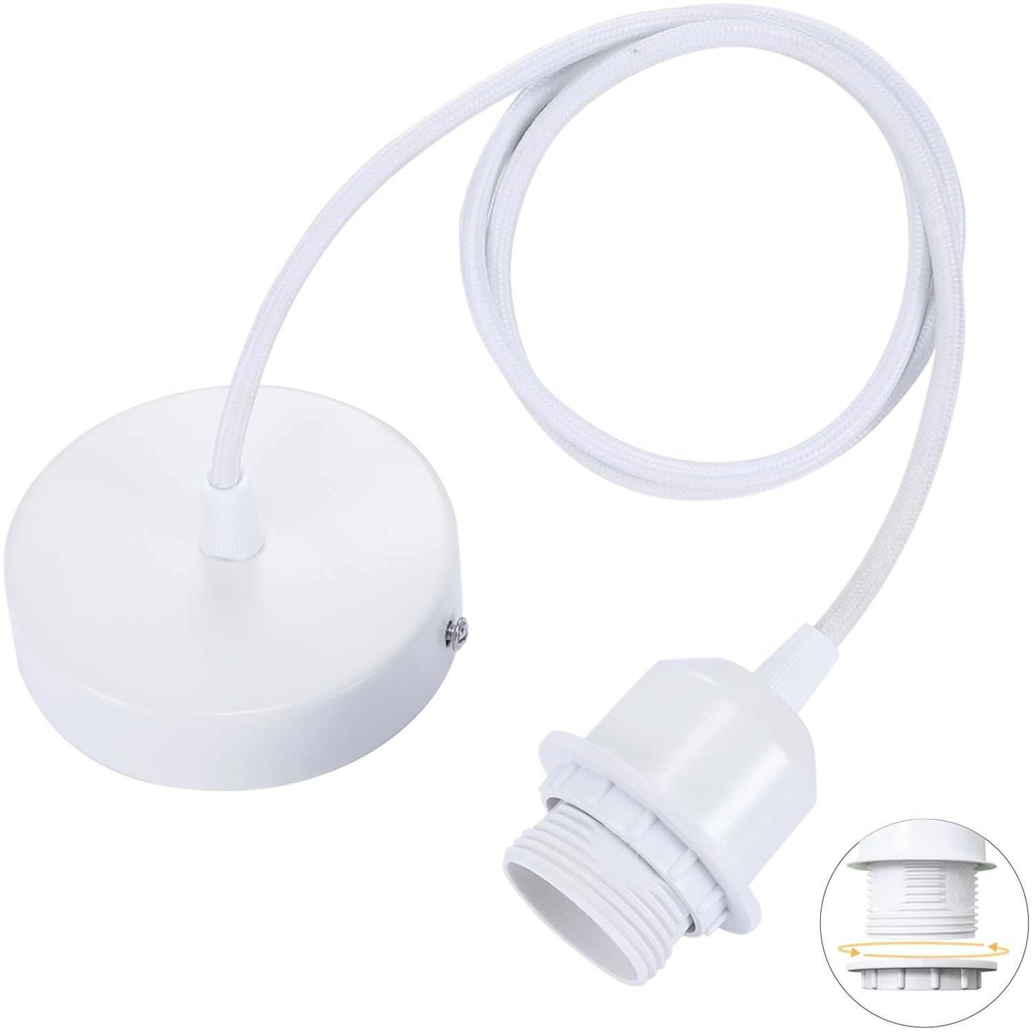 Linkind Lampenaufhängung E27 mit Schraubring, 100cm Textilkabel verstellbar, Pendelleuchte kompatibel mit Lampenschirm, Lampenhalterung ideal für Hängeleuchte Küche, Weiß