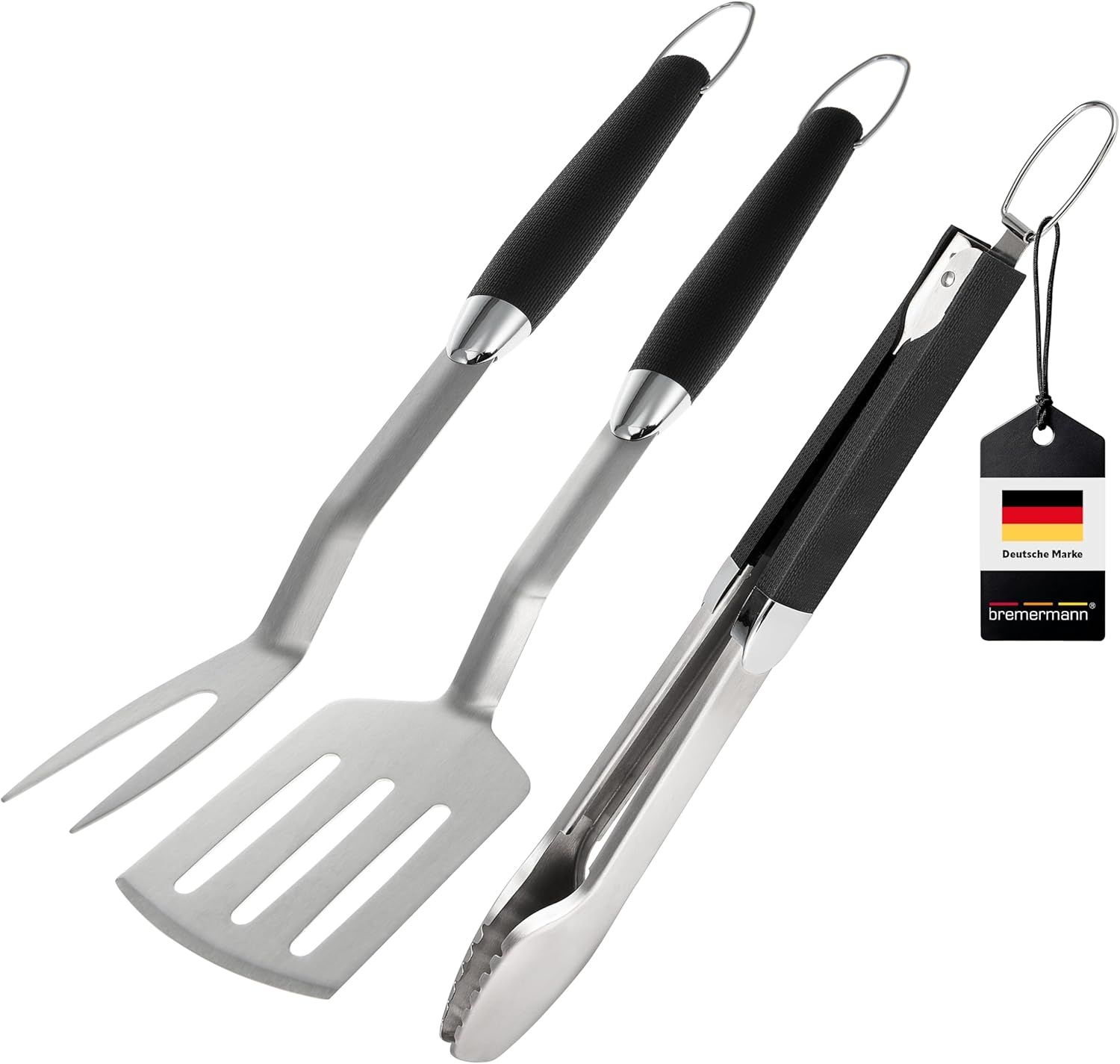 Bremermann Grillbesteck-Set, 3-teilig, Edelstahl silber / schwarz
