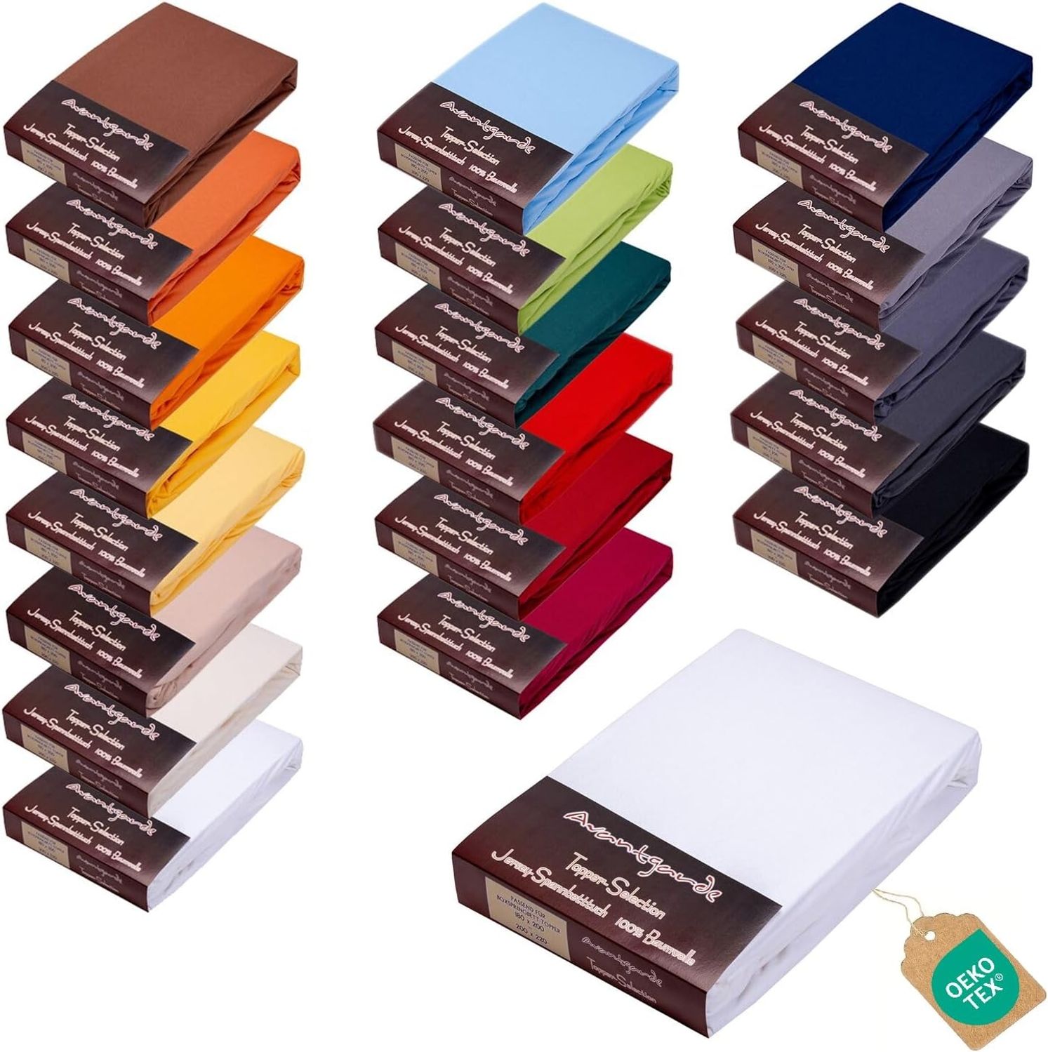 AVANTGARDE Premium Topper - Spannbettlaken - 140x200-160x220 cm - extra niedriger Steg - für Boxspringbett - Topperauflage - Spannbetttuch Jersey Baumwolle (01 Weiß, Topper 140x200 cm - 160x220 cm)