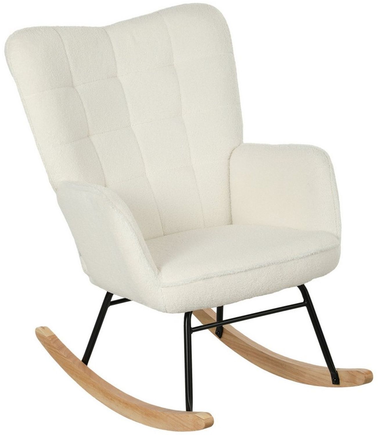 HOMCOM Schaukelstuhl mit Berbervliesoptik, Armlehne, Holzkufen (Schwingsessel, 1 St), für Wohnzimmer, Weiß