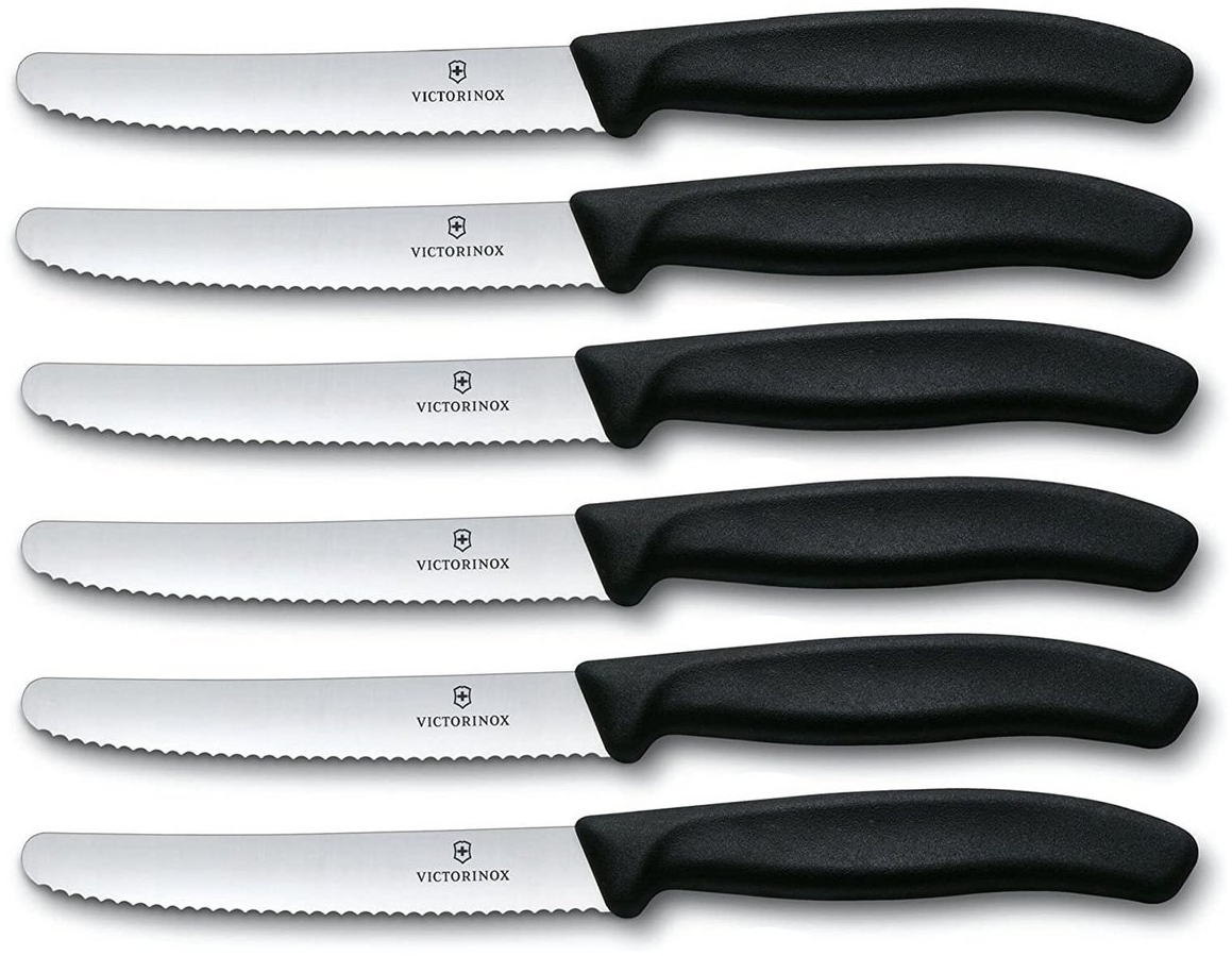 Victorinox | Tafelmesser Set | ideal für Tomaten | Swiss Classic Wellenschliff | rostfreier Stahl | Swiss Made | elegantes Schwarz