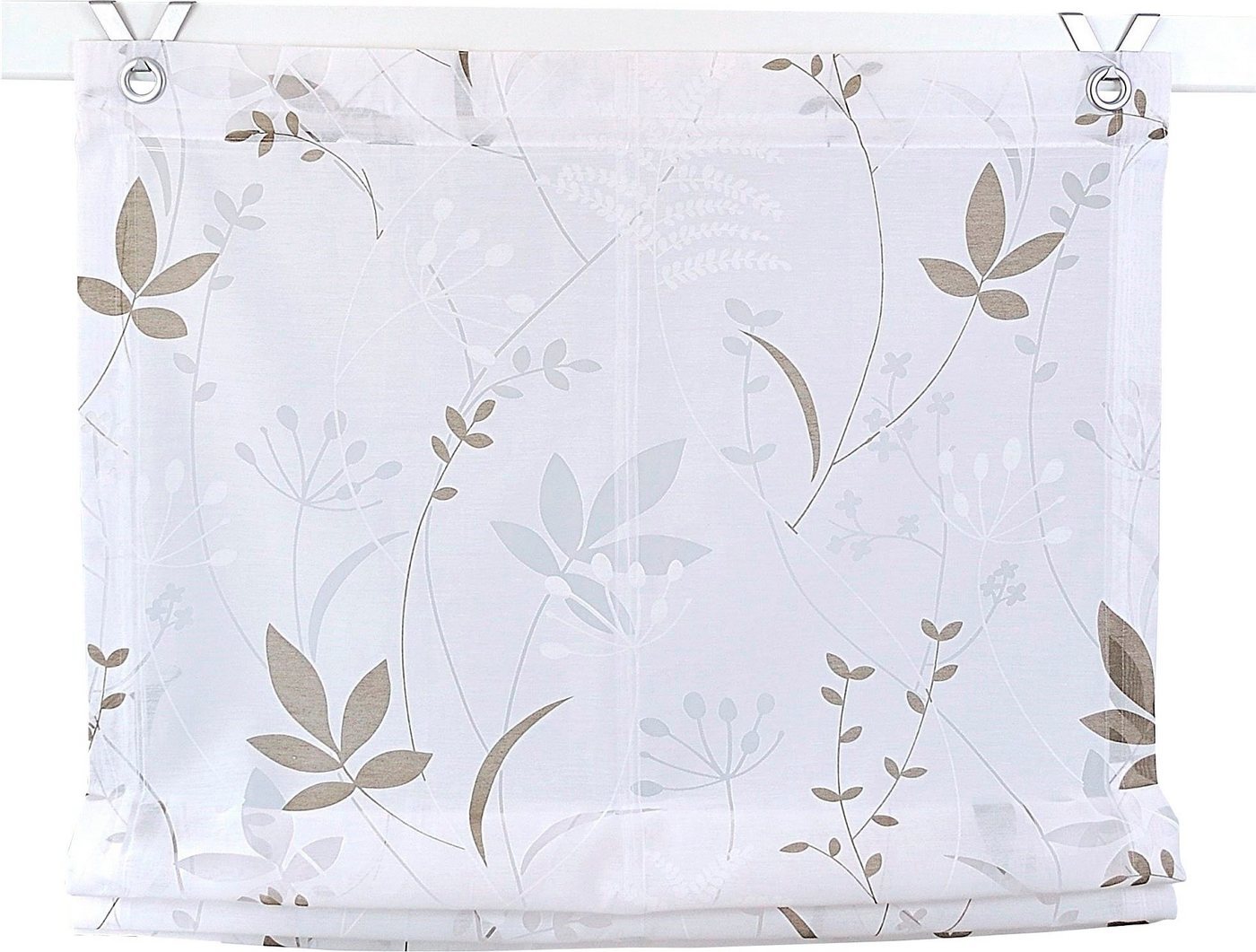 Kutti Raffrollo Dandelion Marc, mit Hakenaufhängung, ohne Bohren, weiß, blickdicht, Ausbrenner, gemustert, floral, pflegeleicht