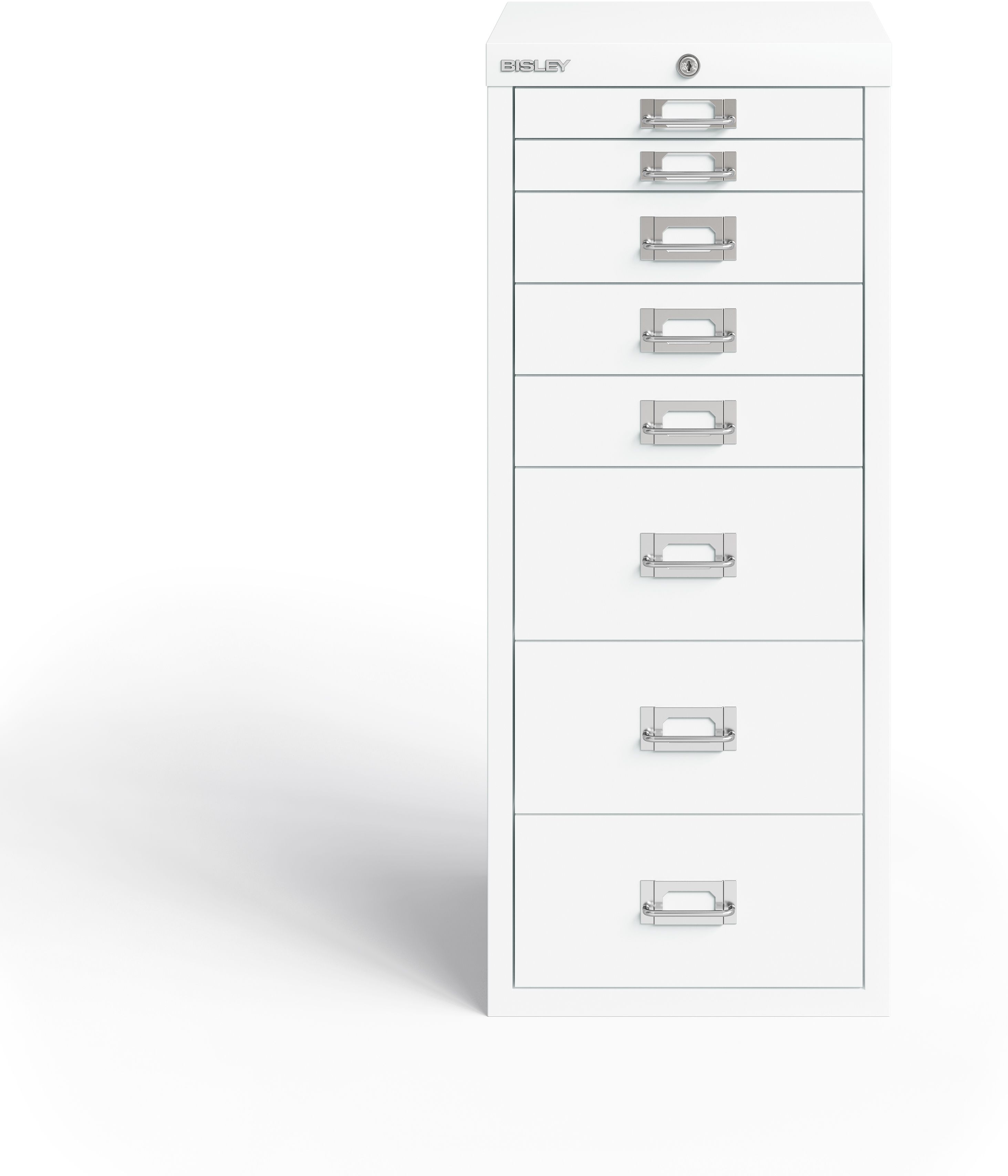 Bisley MultiDrawer™, 29er Serie, abschließbar, DIN A4, 8 Schubladen, Farbe verkehrsweiß