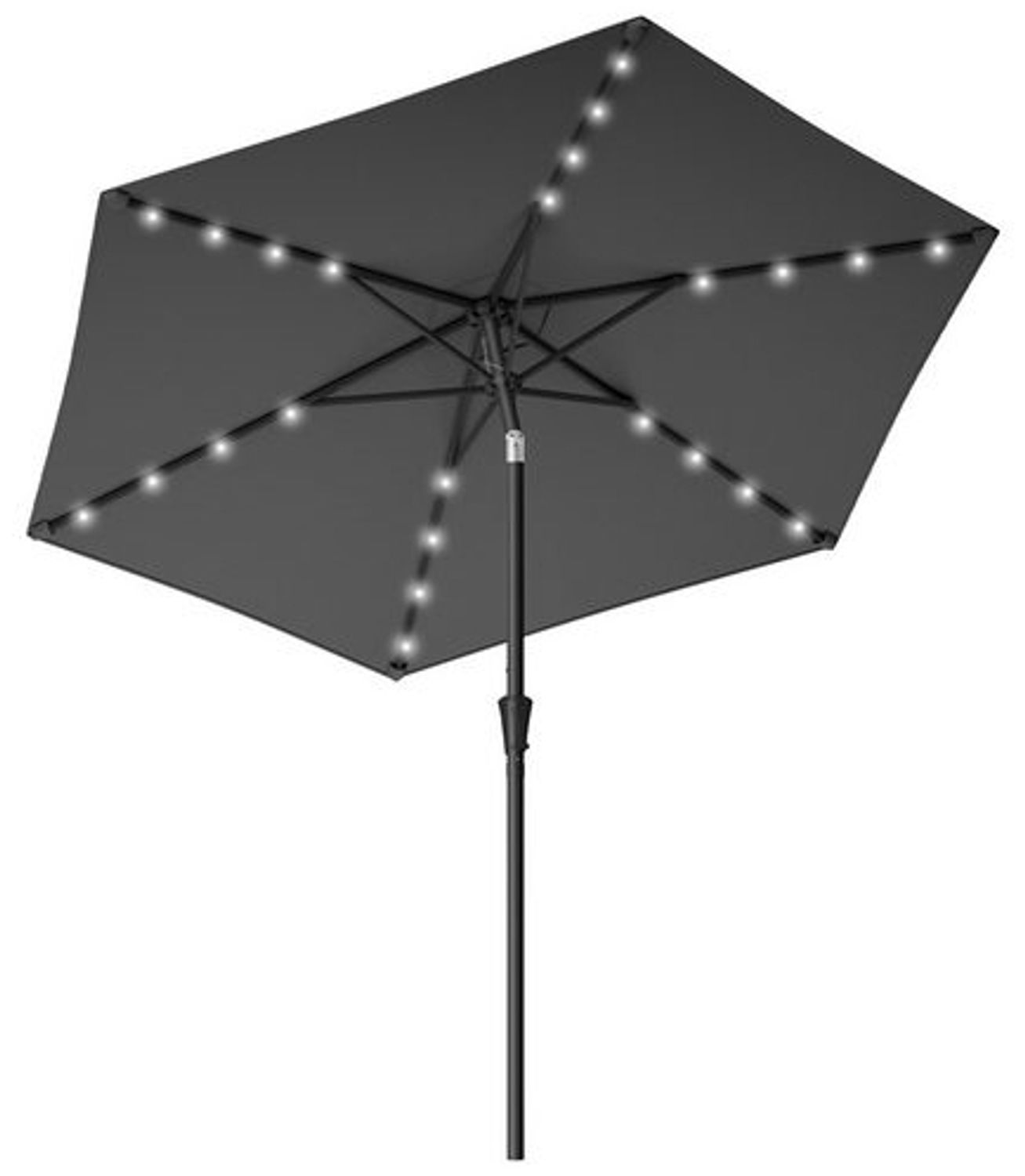 Songmics Sonnenschirm mit LED-Solar-Beleuchtung, ohne Ständer, Stahl / Polyester grau, Ø 270 cm